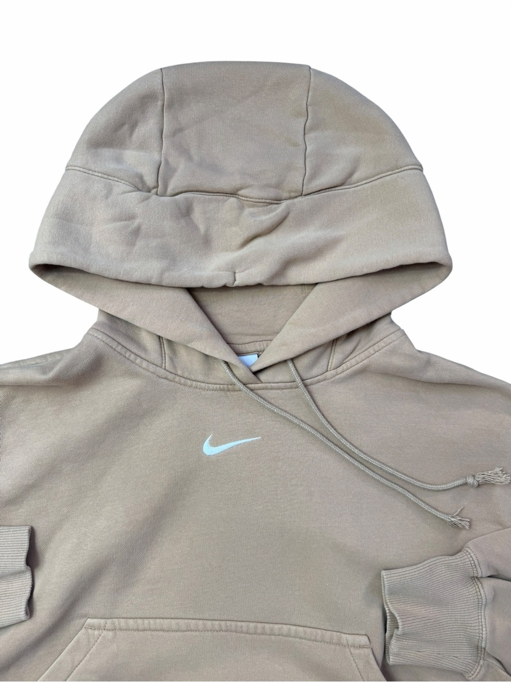 Nike Center Swoosh Phoenix Fleece oversized Beige cropped Women’s medium hoodie - Picture 2 of 7